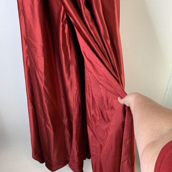 Bridess Velvet Satin Gown Size 6 Long Formal Wedding Bride Dress Slit Pockets - Picture 4 of 12